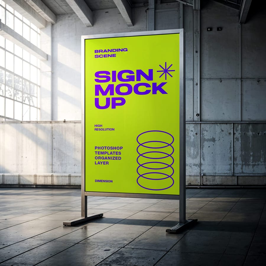 Square Sign Vertical Billboard Mockup