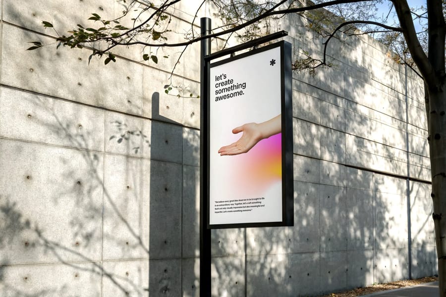 Street Side Billboard Advertising Mockup with Tree Trunk Shadow Background