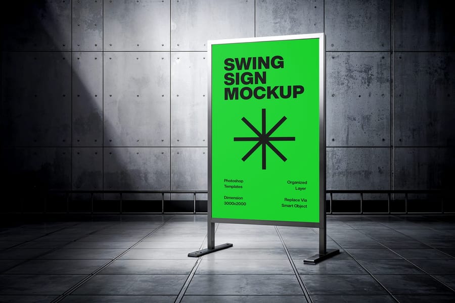 Swing Sign Vertical Billboard Mockup with Shadow
